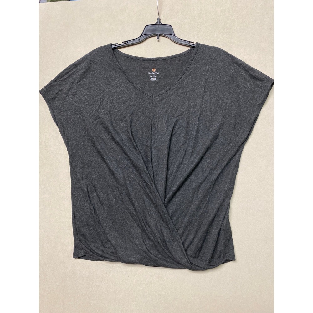 Tangerine Womens XXL Heather Black Wrap Front V-Neck Activewear Top